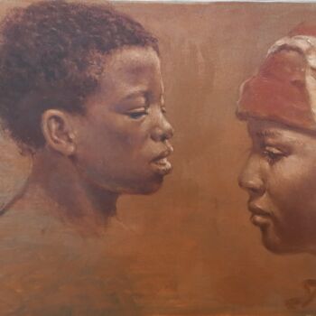 Painting titled "Giovani donne afric…" by Benito Lizza, Original Artwork, Oil