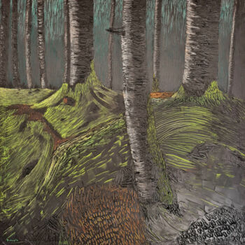 Painting titled "Sous-bois" by Benjamin Debayle, Original Artwork, Acrylic Mounted on Wood Stretcher frame