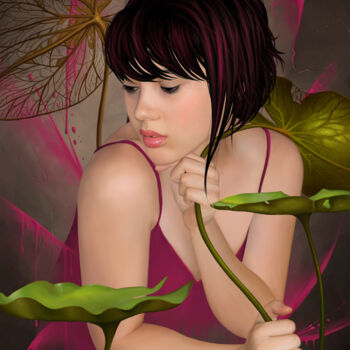 Digital Arts titled "Pink water flower" by Benjamin Friess, Original Artwork, Digital Painting