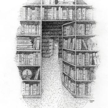 Dessin intitulée "inkshelves #6" par Ben J. Gross, Œuvre d'art originale, Encre