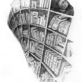 「inkshelves #5」というタイトルの描画 Ben J. Grossによって, オリジナルのアートワーク, インク