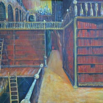 Pintura intitulada "Biblio-Cathédrale #1" por Ben J. Gross, Obras de arte originais, Óleo
