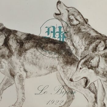 "Howling Wolves" başlıklı Tablo Benjamin Kelley tarafından, Orijinal sanat, Petrol Ahşap panel üzerine monte edilmiş