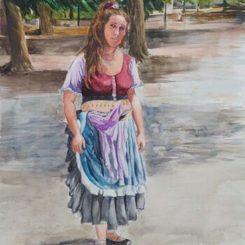 Painting titled "Gypsy Girl" by Benjamin Kelley, Original Artwork, Watercolor