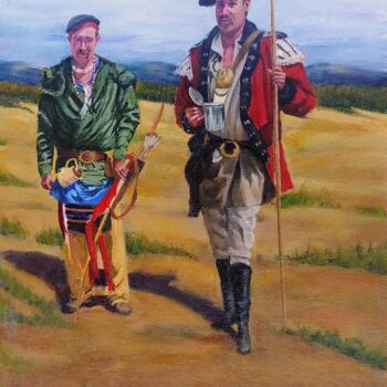 Painting titled "European Settlers" by Benjamin Kelley, Original Artwork, Oil Mounted on Other rigid panel