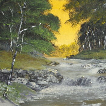 Peinture intitulée "Soleil sur rivière" par Benjamin Petit, Œuvre d'art originale, Acrylique
