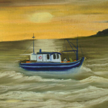 Painting titled "bateau-coucher-de-s…" by Benjamin Petit, Original Artwork, Pastel