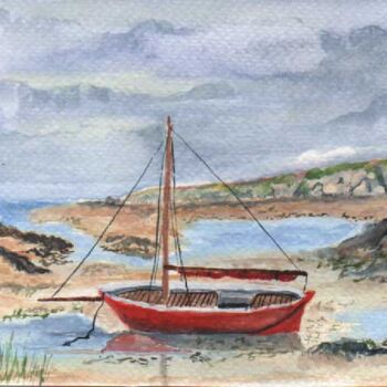 Peinture intitulée "bateau-sur-plage" par Benjamin Petit, Œuvre d'art originale, Aquarelle