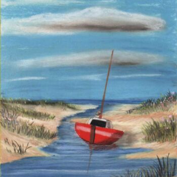 Peinture intitulée "voilier rouge" par Benjamin Petit, Œuvre d'art originale, Pastel