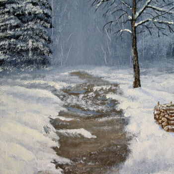 Painting titled "chemin-sous-la-neig…" by Benjamin Petit, Original Artwork, Acrylic