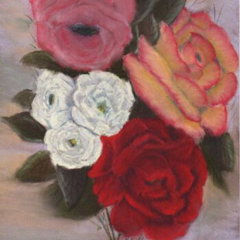 Pintura intitulada "roses" por Benjamin Petit, Obras de arte originais, Pastel