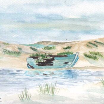 Peinture intitulée "bateau-plage" par Benjamin Petit, Œuvre d'art originale, Aquarelle