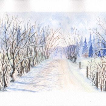 Schilderij getiteld "Chemin blanc" door Benjamin Petit, Origineel Kunstwerk, Aquarel