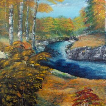 Pintura intitulada "rivière d'automne" por Benjamin Petit, Obras de arte originais, Acrílico