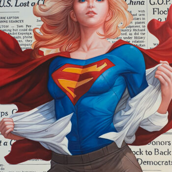 Painting titled "Woman of Steel - Su…" by Benjamin Spark, Original Artwork, Acrylic Mounted on Wood Stretcher frame