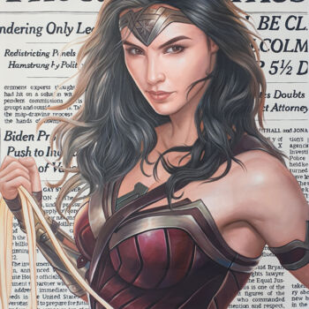 Painting titled "Wonder Woman" by Benjamin Spark, Original Artwork, Acrylic Mounted on Wood Stretcher frame
