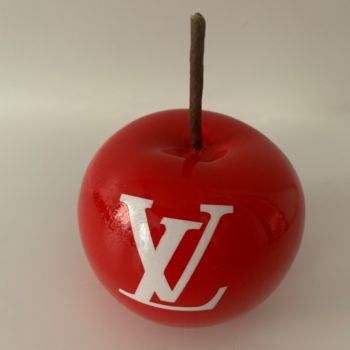 Sculpture intitulée "Apple LV - red" par Benji, Œuvre d'art originale, Résine