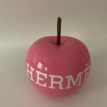 Sculpture titled "Apple Hermes Pink" by Benji, Original Artwork, Resin