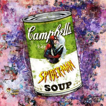 Digital Arts titled "Campbell's Spider-m…" by Benny Arte, Original Artwork, Digital Painting Mounted on Wood Stretcher frame