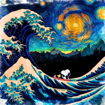 Pintura intitulada "Snoopy : la grand v…" por Benny Arte, Obras de arte originais, Aquarela