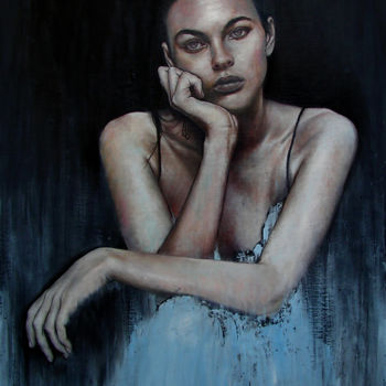 제목이 "femme"인 미술작품 Benoit Dabin로, 원작, 연필 목재 패널에 장착됨