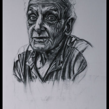 Drawing titled "Etude d'un portrait" by Benoit Gillet, Original Artwork, Charcoal