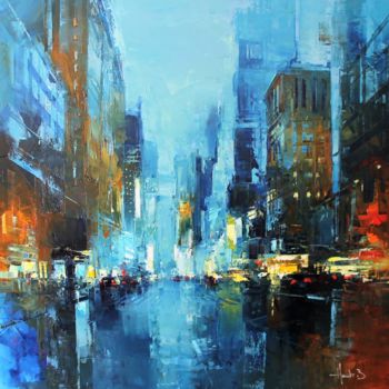 Painting titled "Blue Manhattan" by Benoit Havard, Original Artwork