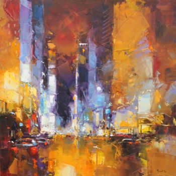 Painting titled "N.Y  Nuit sur Broad…" by Benoit Havard, Original Artwork