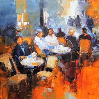 Картина под названием "La terrasse de café" - Benoit Havard, Подлинное произведение искусства