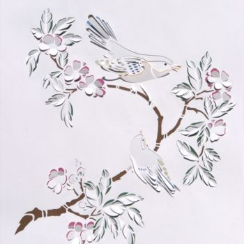 Γλυπτική με τίτλο ""Small birds"" από Benoit Ponsolle, Αυθεντικά έργα τέχνης, Χαρτί