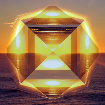 「SUN SET」というタイトルのデジタルアーツ Benoit Beal (3enoit 3eal)によって, オリジナルのアートワーク, 3Dスカルプティング プレキシガラスにマウント