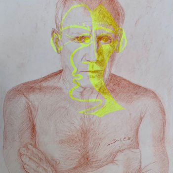 "Portrait de Pablo P…" başlıklı Resim Benoit Beal (3enoit 3eal) tarafından, Orijinal sanat, Kalem Ahşap Sedye çerçevesi üzer…