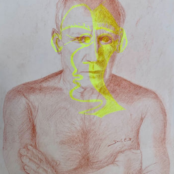 Dessin intitulée "Portrait de Pablo P…" par Benoit Beal (3enoit 3eal), Œuvre d'art originale, Crayon Monté sur Châssis en bo…