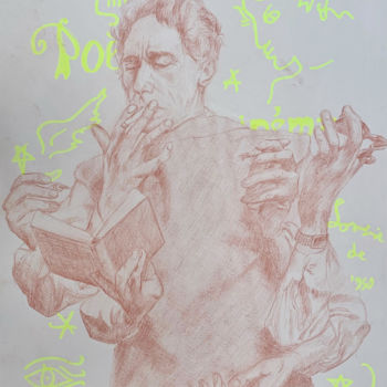 Drawing titled "Portrait de Jean Co…" by Benoit Beal (3enoit 3eal), Original Artwork, Pencil Mounted on Wood Stretcher frame