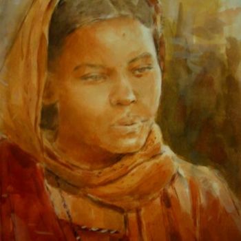 Painting titled "femme saharienne" by Hacene Bensaad, Original Artwork