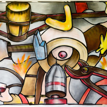 Peinture intitulée "Le Tour du Forgeron…" par Béopé, Œuvre d'art originale, Bombe aérosol