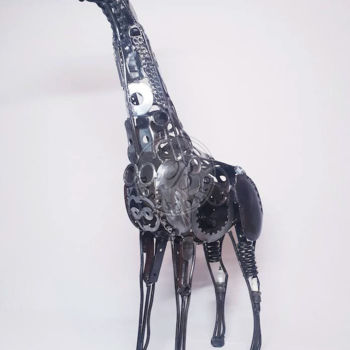 Sculpture titled "La Girafe" by Béranger Papasodaro, Original Artwork, Metals