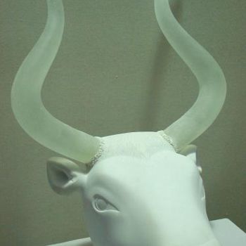 Sculpture titled "Head of a bull" by Berendina De Ruiter, Original Artwork, Stone