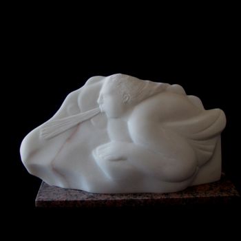 Escultura intitulada "blowing-the-wind" por Berendina De Ruiter, Obras de arte originais, Pedra