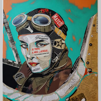 Collages titled "L'Aviatrice" by Bérengère Labarthe (Lab-Art), Original Artwork, Acrylic