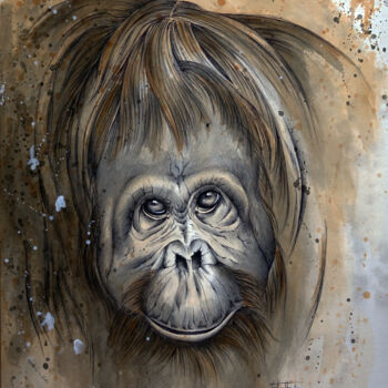 Dessin intitulée "Orang-outan" par Bérengère Labarthe (Lab-Art), Œuvre d'art originale, Stylo à bille