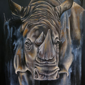 Painting titled "White rhino" by Bérengère Labarthe (Lab-Art), Original Artwork, Acrylic Mounted on Wood Stretcher frame