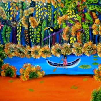 Painting titled "A menina da canoa b…" by Berenic Bere, Original Artwork, Acrylic