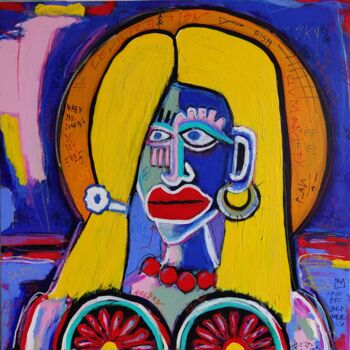 Painting titled "Female face portrait" by Berez, Original Artwork, Acrylic