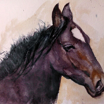 Painting titled "cheval.jpg" by Berge Areslanian, Original Artwork, Watercolor