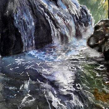 Peinture intitulée "cascade.jpg" par Berge Areslanian, Œuvre d'art originale, Aquarelle