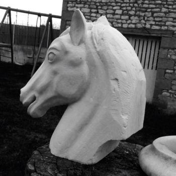 Sculpture intitulée "Tête de cheval" par Damien Berger, Œuvre d'art originale, Pierre