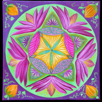 Painting titled "Lotus Mandala" by Bernadette Dupuis, Original Artwork, Acrylic