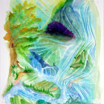 Malerei mit dem Titel "La montagne aux cin…" von Bernadette Dupuis, Original-Kunstwerk, Aquarell