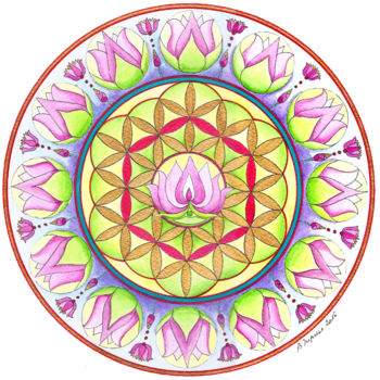 Painting titled "Mandala Lotus - Fle…" by Bernadette Dupuis, Original Artwork, Watercolor